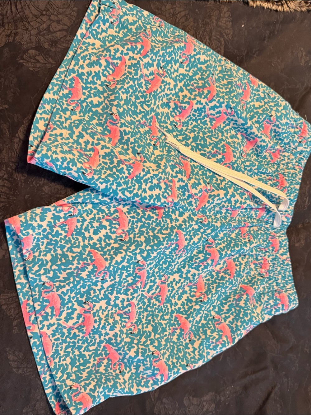 chubbies Teal Swim Trunks with Pink Flamingo Print - 7in